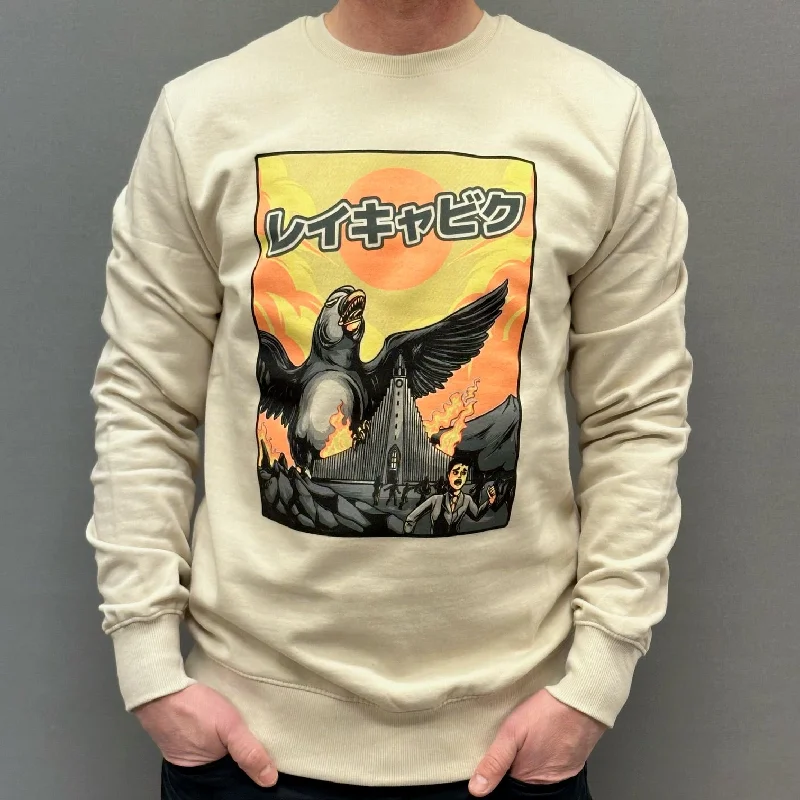 Unisex Sweatshirt- Puffzilla - Beige Hoodie with Turtle Neck Cozy Winter