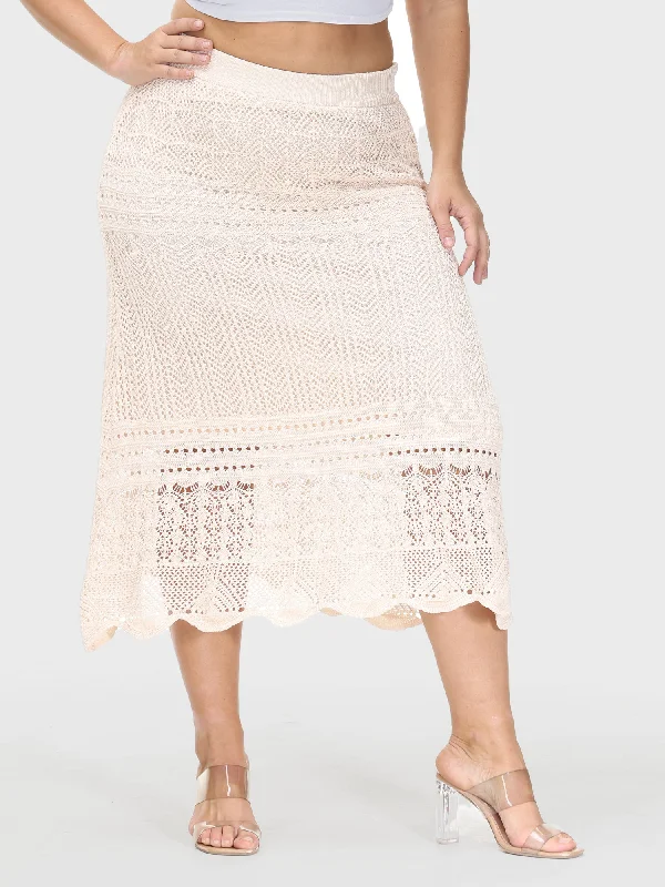 Crocheted Hollow Knit Hip-Wrap Midi Skirt belted skirt waist
