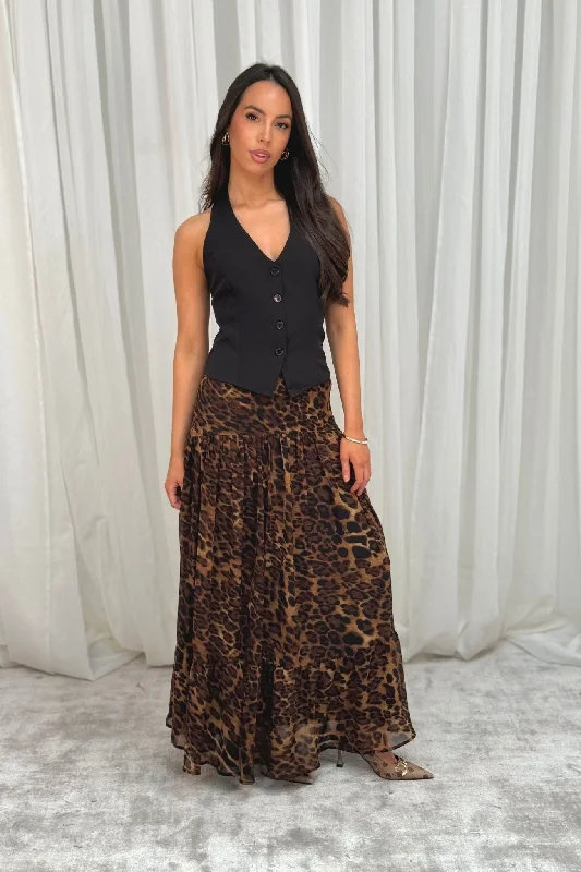 Daisy Tiered Skirt In Leopard Print low waist skirt