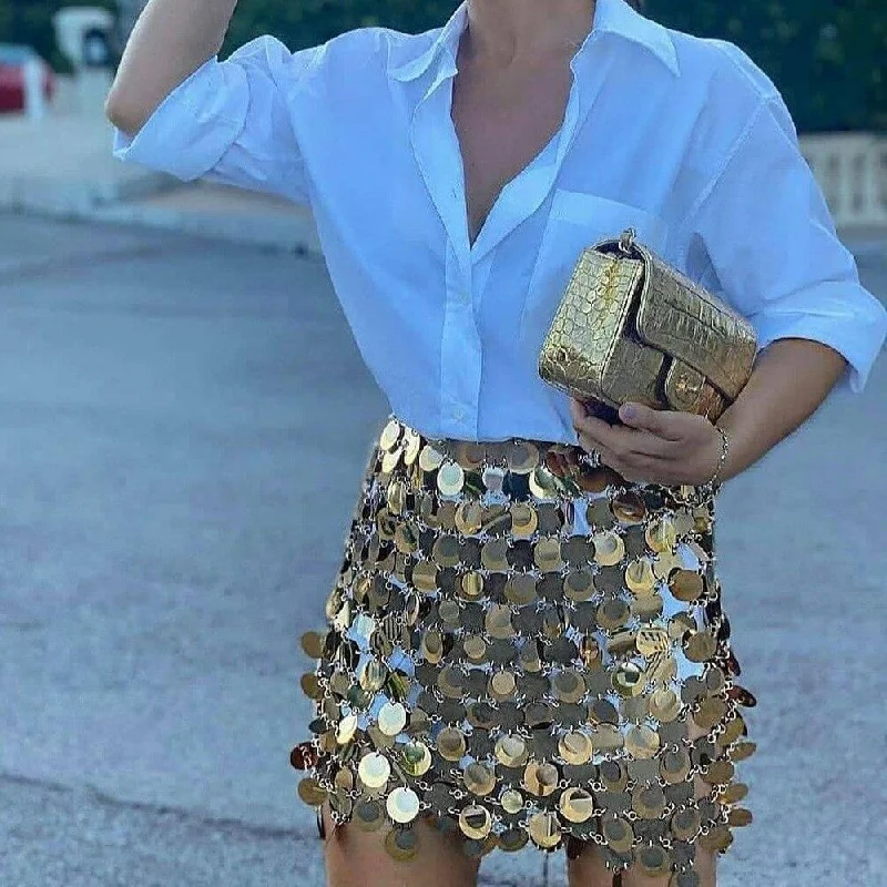 Date Me Now Sequin Embellished Mini Skirt tiered skirt playful