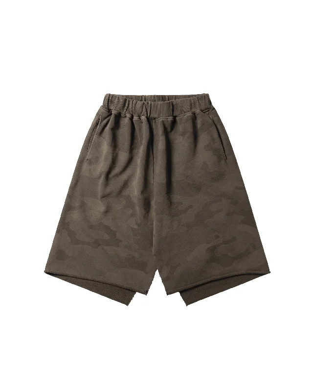 Deconstructured Aged Camo Sweatskirt - Dark Olive velvet skirt luxury