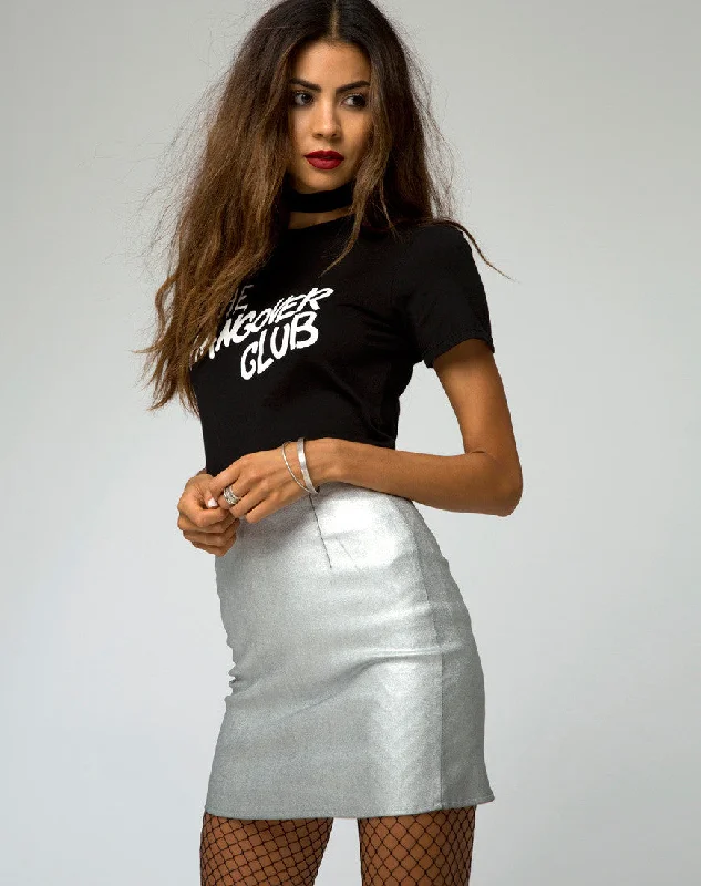 DIAZ SILVER METALLIC SKIRT denim skirt stylish