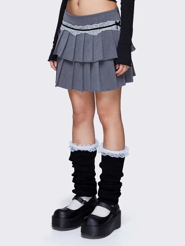 Elodie Grey Pleated Mini Skirt lace skirt delicate
