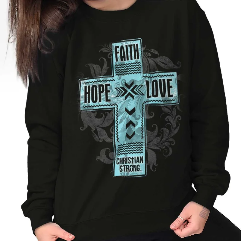 Faith Hope Love Crewneck Sweatshirt Hooded Sweatshirt Casual Wear Street Style
