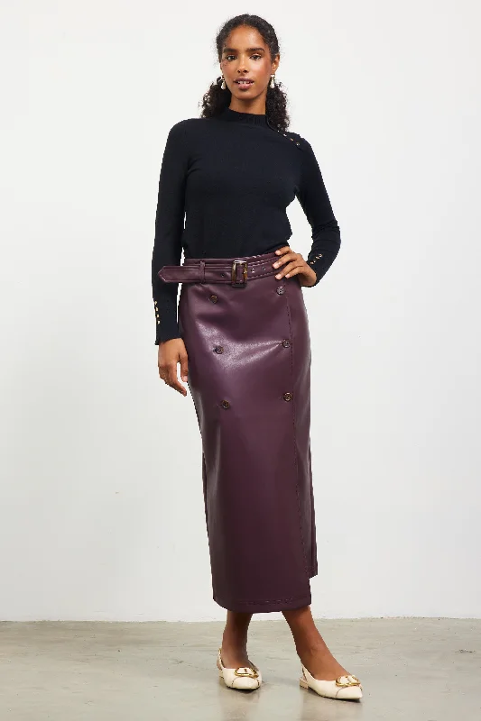 Faux Leather Belted Midi Skirt linen skirt natural