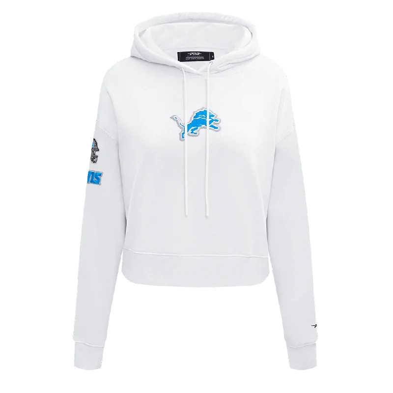 NFL DETROIT LIONS CLASSIC WOMEN'S CROPPED PO HOODIE (WHITE) Hoodie with Drop Shoulder Relaxed Streetwear NFL DETROIT LIONS CLASSIC WOMEN'S CROPPED PO HOODIE (WHITE) Hoodie with Drop Shoulder Relaxed Streetwear