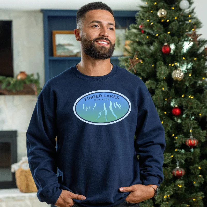 Finger Lakes - Unisex Crewneck Sweatshirt Hoodie with Hem Raw Edge Edgy Unfinished