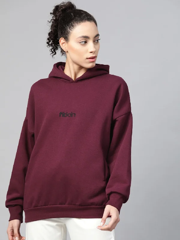 Women's Burgundy Solid Hooded Sweatshirt Hoodie with Zipper Placket Modern Functional Women's Burgundy Solid Hooded Sweatshirt Hoodie with Zipper Placket Modern Functional