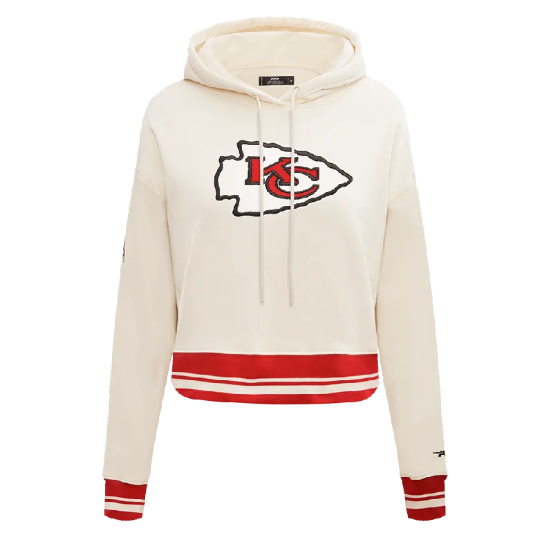NFL KANSAS CITY CHIEFS RETRO CLASSIC WOMEN'S RIB CROPPED PO HOODIE (EGGSHELL/ RED) Hoodie with Puffed Sleeves Voluminous Trendy NFL KANSAS CITY CHIEFS RETRO CLASSIC WOMEN'S RIB CROPPED PO HOODIE (EGGSHELL/ RED) Hoodie with Puffed Sleeves Voluminous Trendy