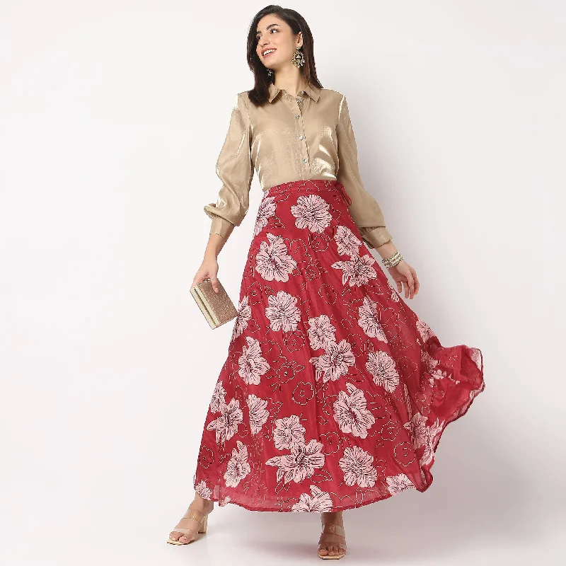 Flare Fit Printed Skirt denim skirt fashionable