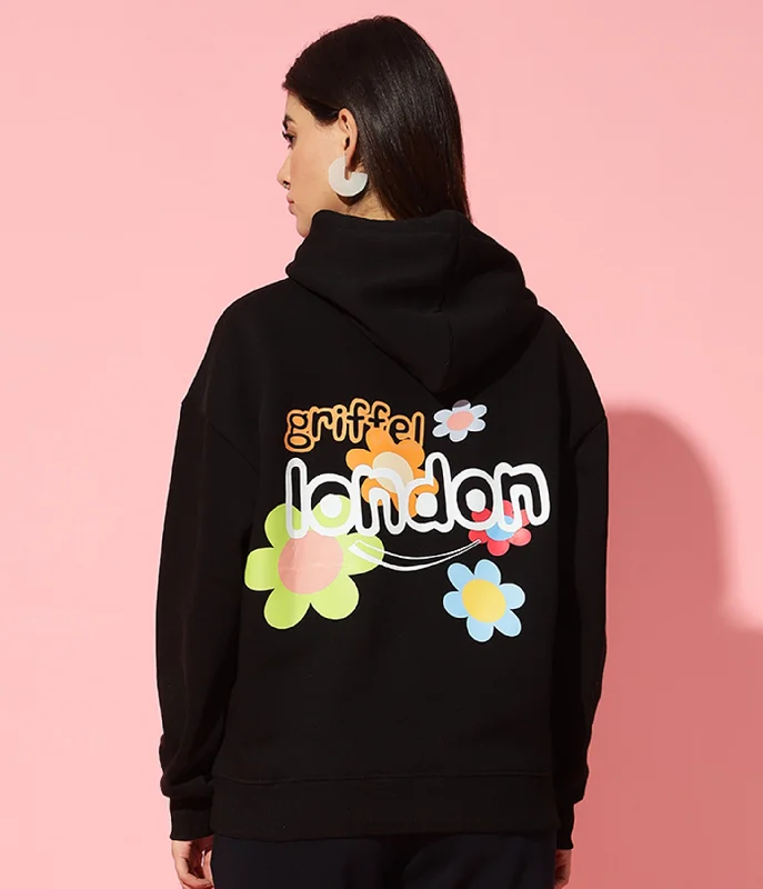 Flower London Hoodie Neck Oversized Sweatshirt Hoodie with Lining Warm Insulated