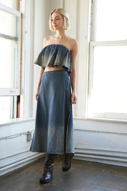 MY BEST CHAPTER DENIM TOP AND SKIRT SET ribbed skirt waist