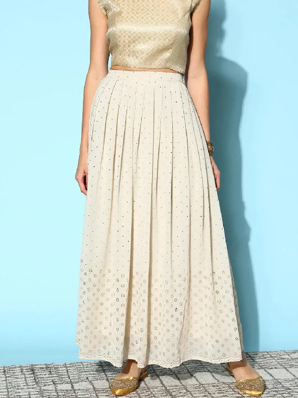 Grey Embellished Georgette Skirt denim skirt casual