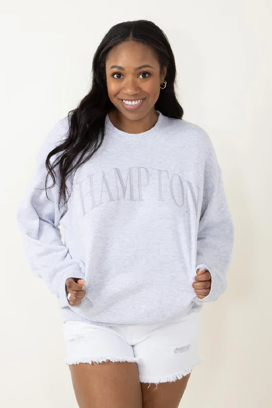 Hampton Embroidered Sweatshirt for Women in Grey | T864-ICEGREY Hoodie with Hidden Zipper Minimalist Clean Hampton Embroidered Sweatshirt for Women in Grey | T864-ICEGREY Hoodie with Hidden Zipper Minimalist Clean