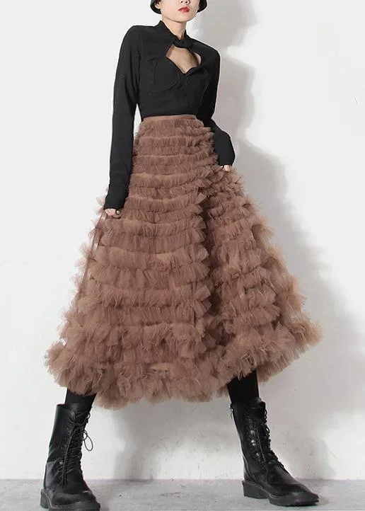 Handmade Khaki Long Cute Skirt high slit skirt
