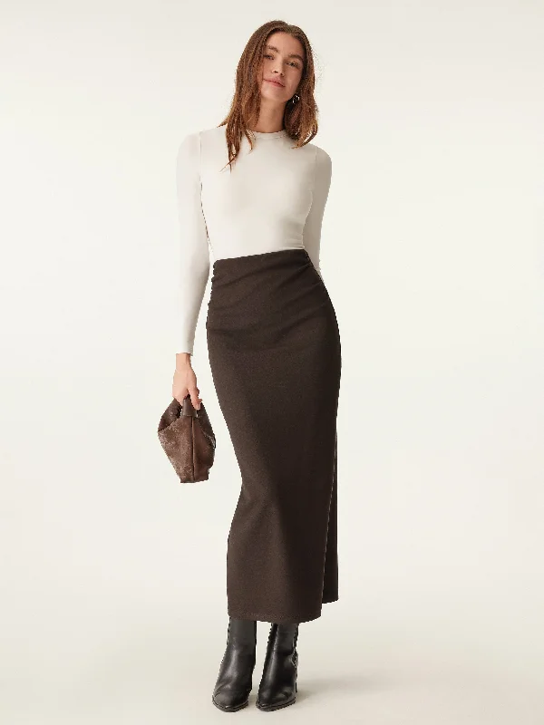 Heat-Tech Ruched Side Pencil Maxi Skirt casual skirt length