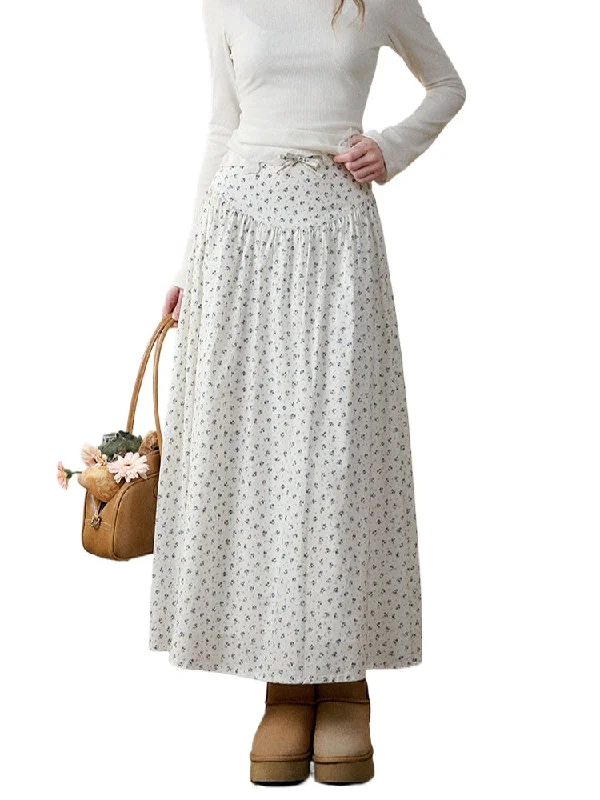 High-Waisted Slim Hand-Drawn Floral Skirt spandex blend skirt