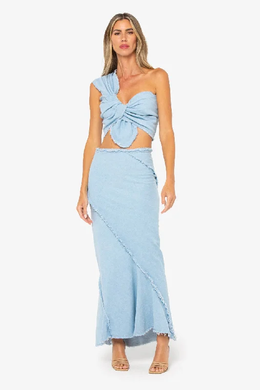 JBQ THE LABEL SEVY SKIRT IN SKY silk skirt smooth