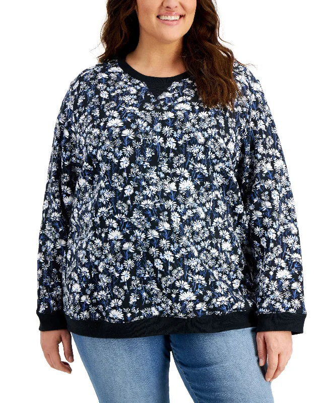 Karen Scott Plus Printed Sweatshirt Hoodie with Neon Bright Vibrant