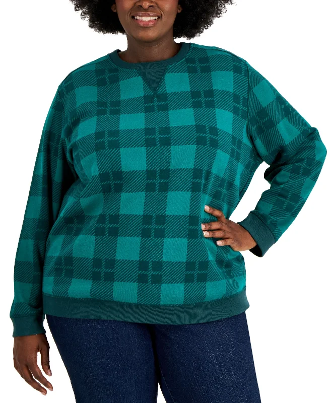 Karen Scott Plus Size Printed Sweatshirt Hoodie with Mesh Breathable Sporty