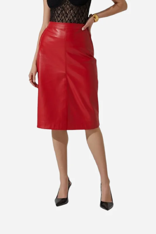 ASTR Ladonne Faux Leather Midi Skirt in Red wool skirt warm