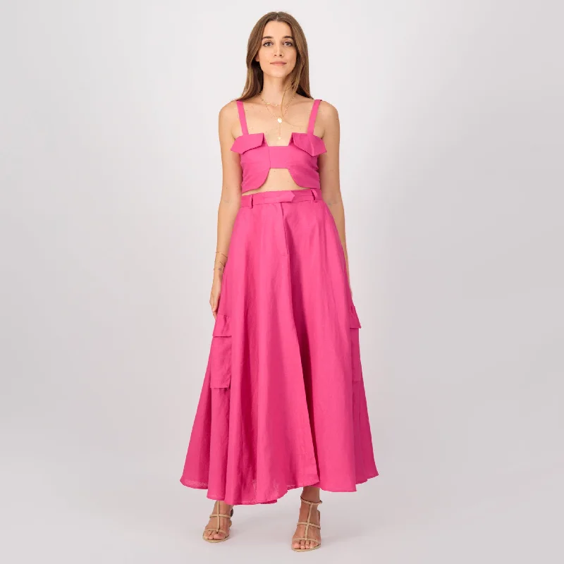 Linen pocket midi skirt denim skirt durable