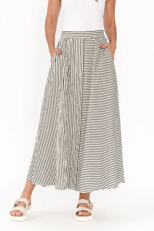 Lucy Black Stripe Button Skirt floral skirt print