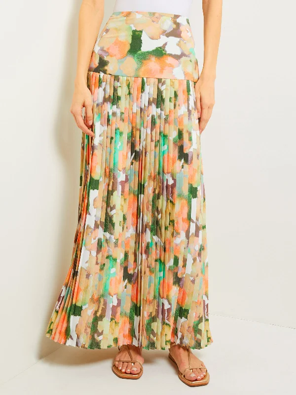 Maxi Drop Waist Skirt - Pleated Watercolor Woven linen skirt relaxed