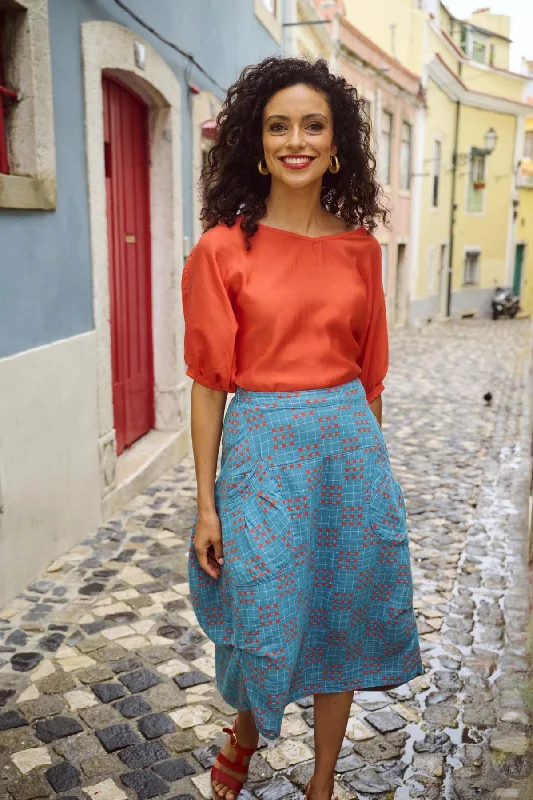Milwaukee Network Blue Skirt in Woven Cotton wool skirt thick