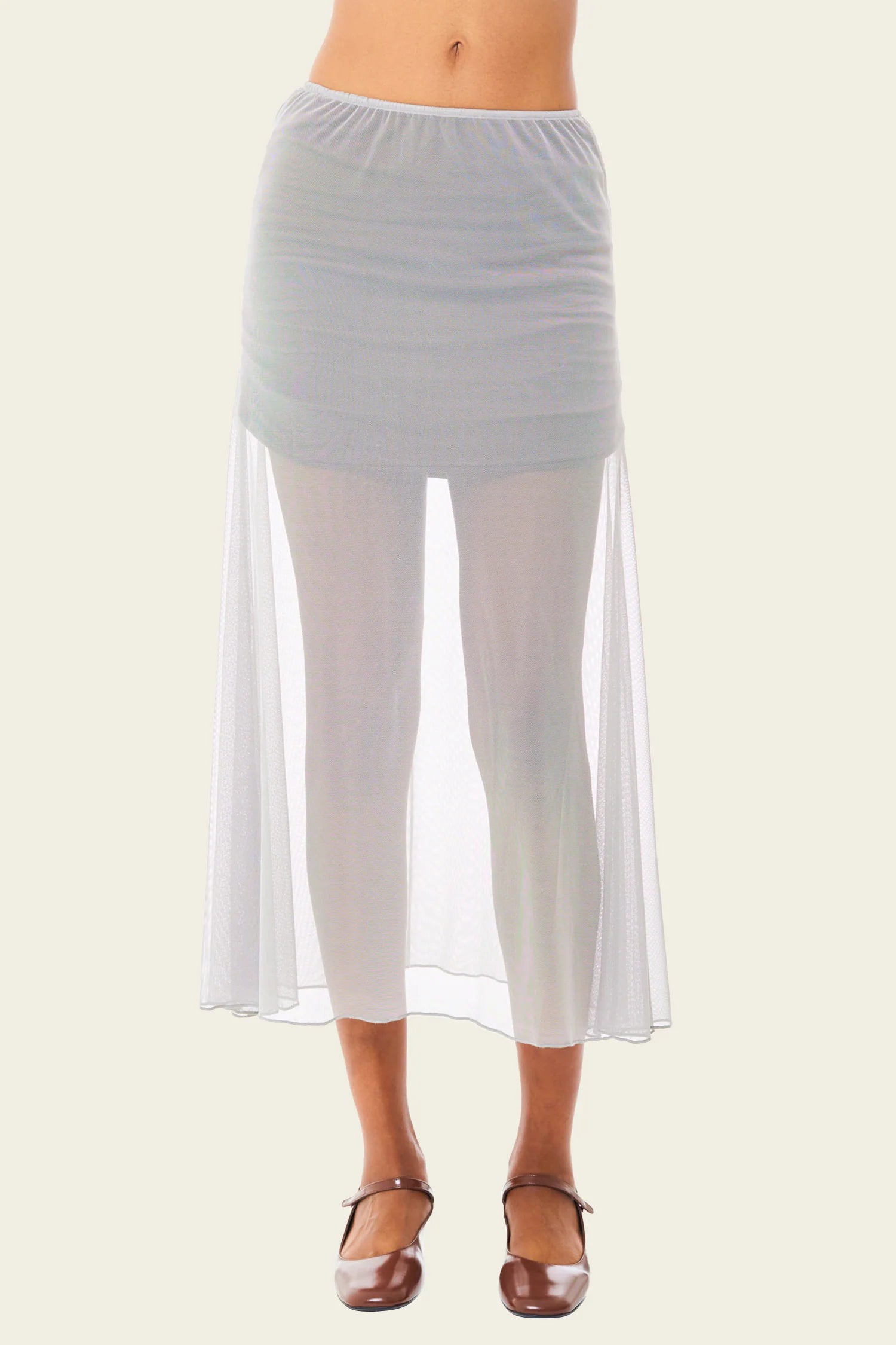 Mirage Grey 2-Way Mesh Midi Skirt velvet skirt luxury
