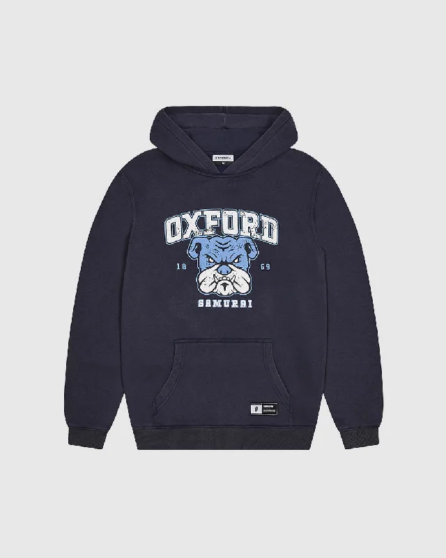 OC: 00-13 - Women's Oxford Hoodie - Navy Hoodie with Hem Raw Edge Edgy Unfinished