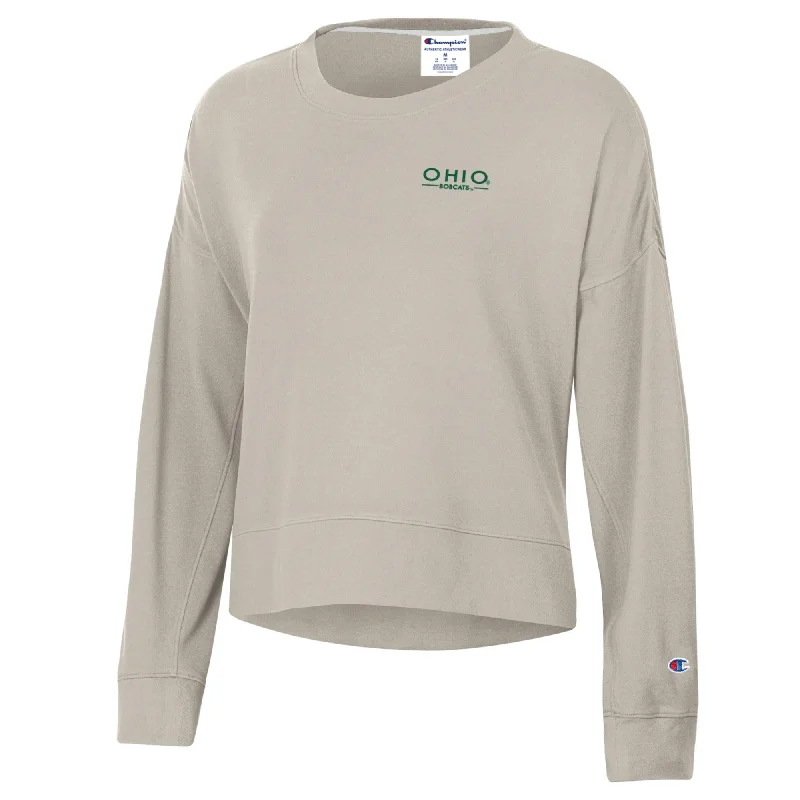 Ohio Sweatshirt Women's Beige Champion Fleece Hoodie with Frayed Bohemian Relaxed