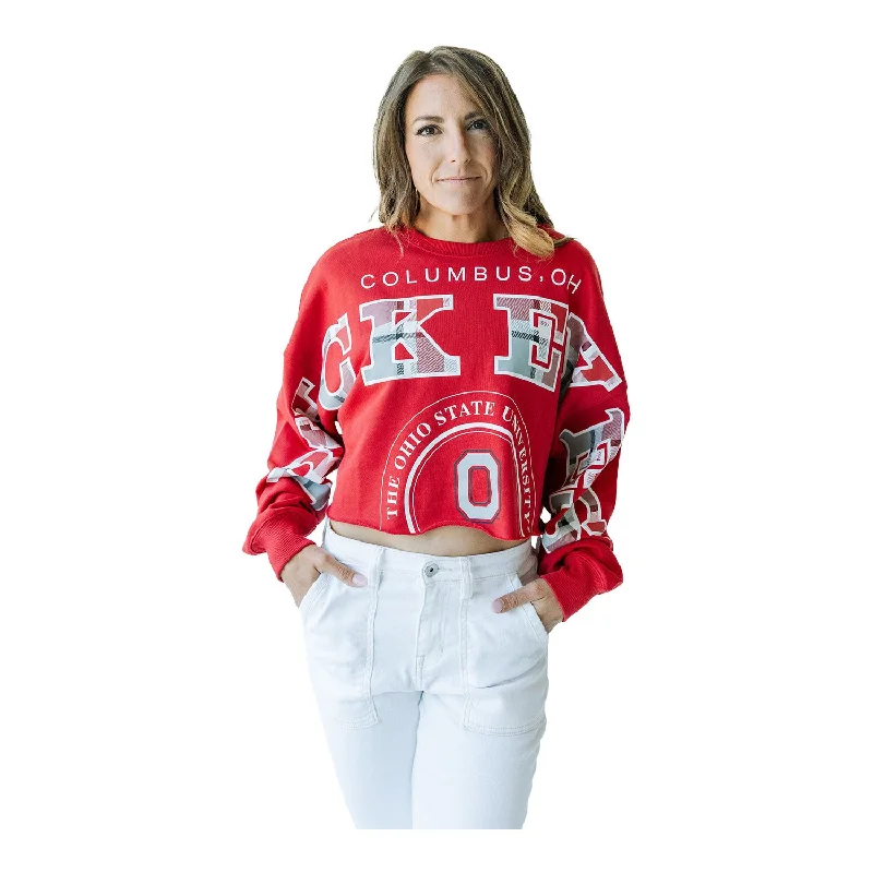 Ladies Ohio State Buckeyes Crewneck Sweatshirt Hoodie with High-Low Hem Asymmetrical Trendy Ladies Ohio State Buckeyes Crewneck Sweatshirt Hoodie with High-Low Hem Asymmetrical Trendy