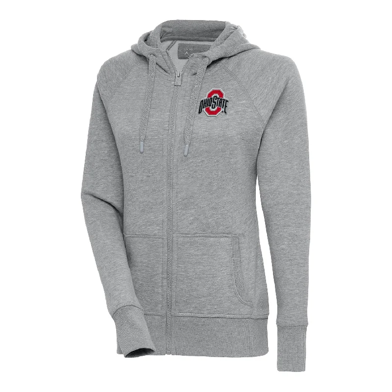 Ladies Ohio State Buckeyes Victory Full Zip Gray Sweatshirt Hoodie with Button Placket Classic Preppy Ladies Ohio State Buckeyes Victory Full Zip Gray Sweatshirt Hoodie with Button Placket Classic Preppy