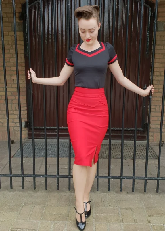 Pencil Skirt Button Red wrap skirt elegant