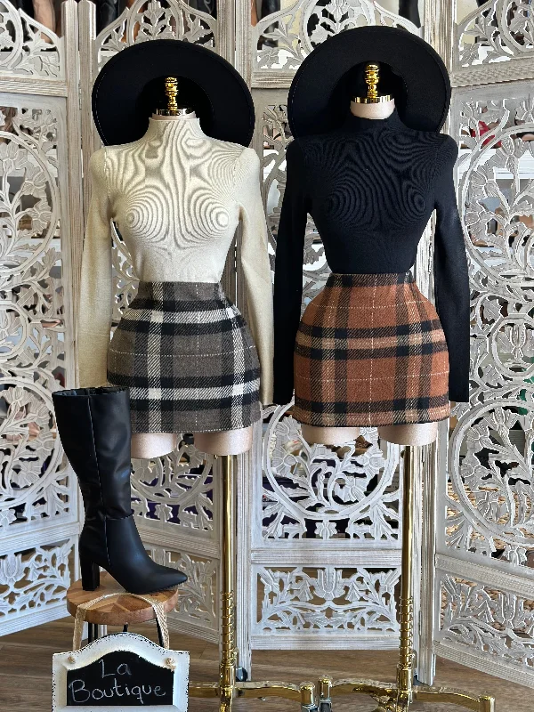 Plaid Mini Skort-no estira 100% poliéster .. no estira pero viene a su talla high slit skirt