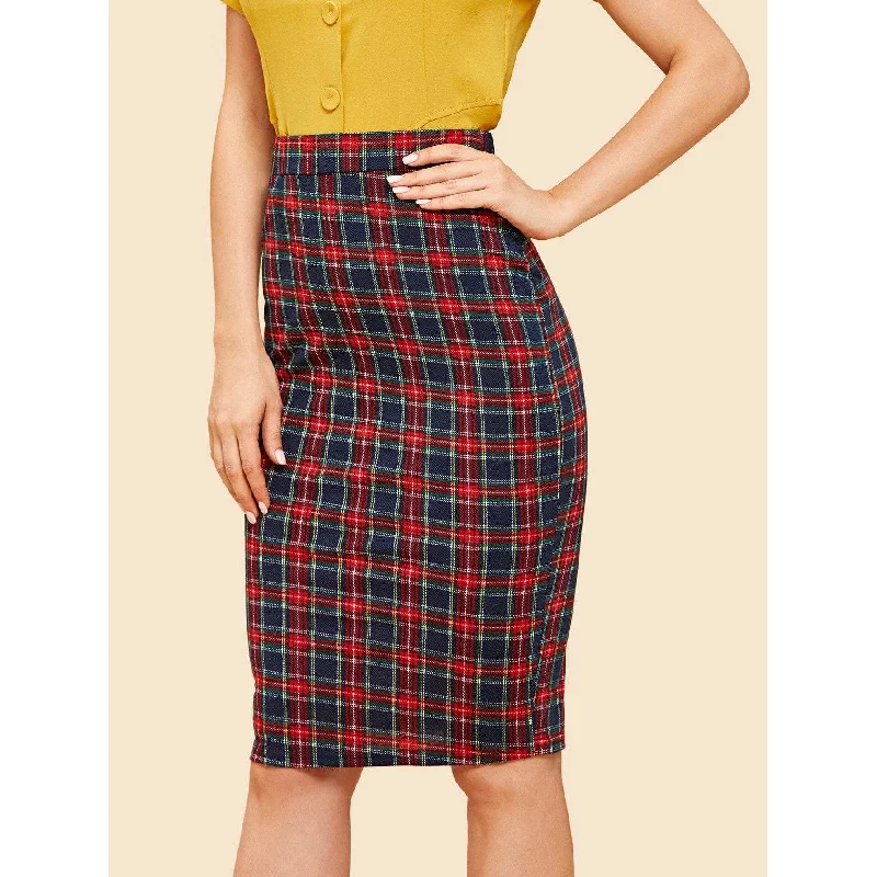 Plaid Print Pencil Skirt casual skirt length