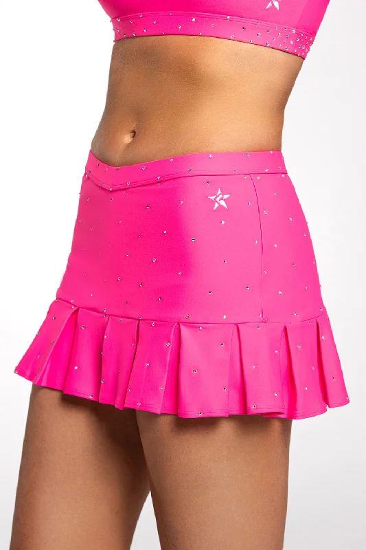 Pleated Mini Skirt in Electric Pink elastic waist skirt