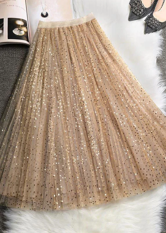 Plus Size Art Khaki Sequins tulle Skirts Spring corduroy skirt durable