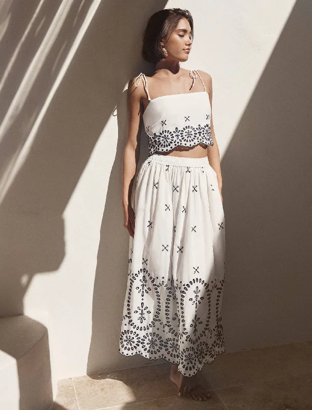 Polly Embroidery Midi Skirt modal blend skirt