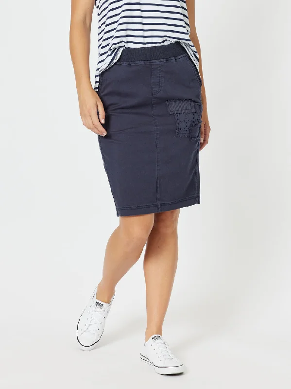 Portia Cotton Skirt - Navy linen skirt airy