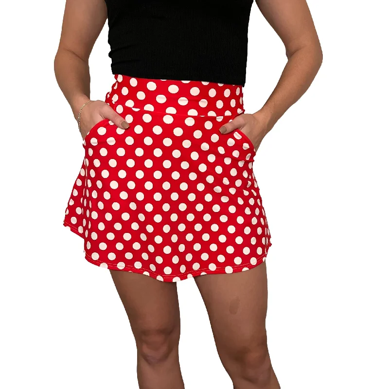 Red w/ White Polka Dot A-line Skirt w/Optional Pockets cashmere skirt rich