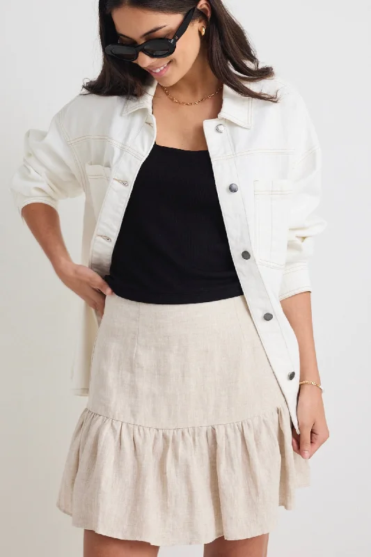 Revival Natural Linen Tiered Mini Skirt pencil skirt chic