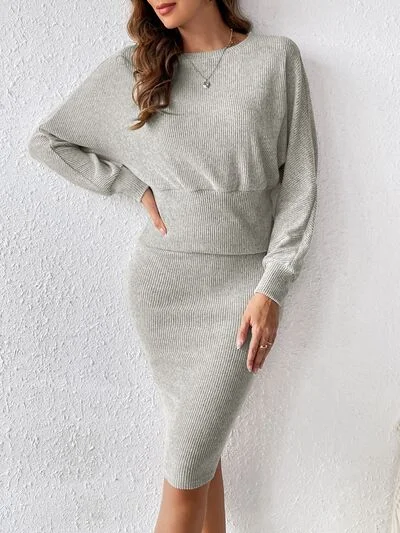 Ribbed Round Neck Top and Skirt Set 2 Piece Sweater and Skirt Set corduroy skirt durable