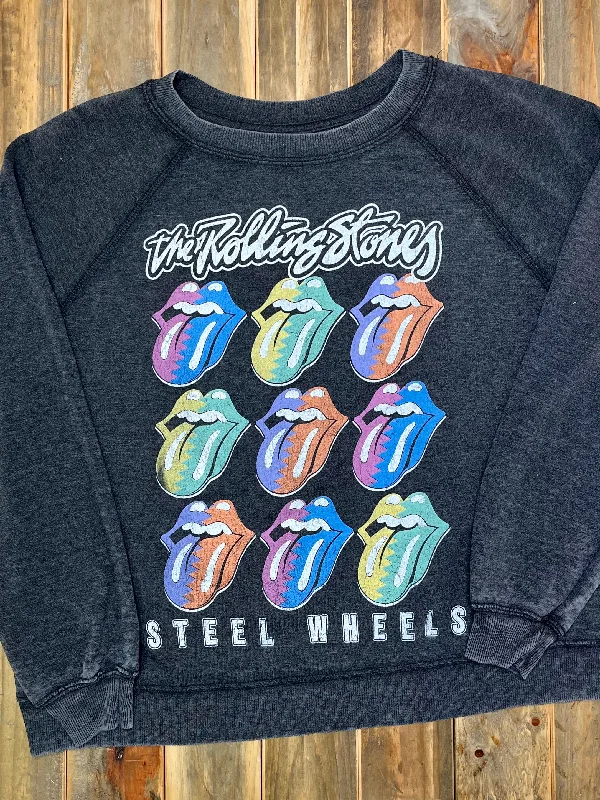 Rolling Stones Steel Wheel Sweatshirt Zip Hoodie Drawstring Kangaroo Pocket