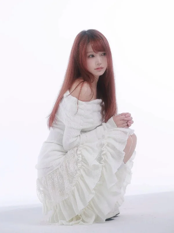 [Rose Island] In My Winter Garden Ruffled Knit Midi Skirt silk skirt luxurious
