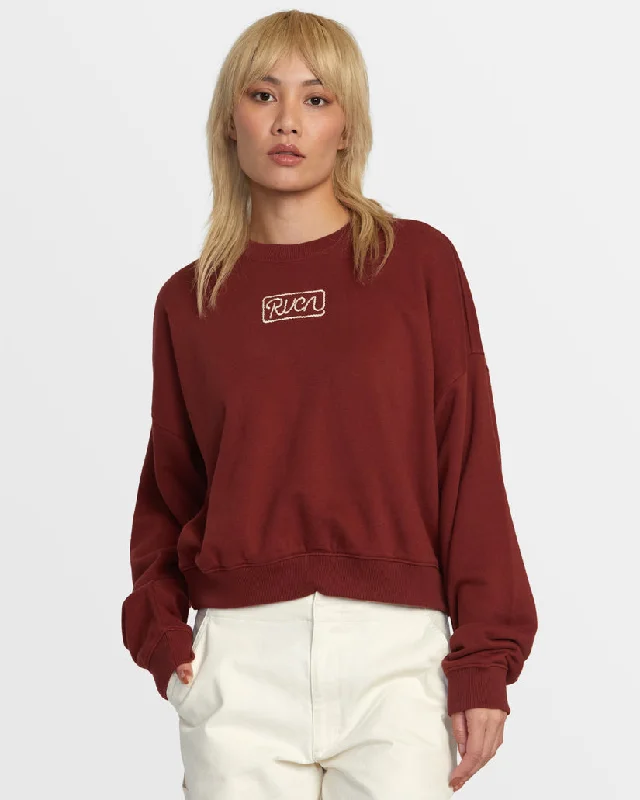 RVCA COURT CREW SWEATSHIRT - MADDER BROWN Hoodie with Mesh Breathable Sporty