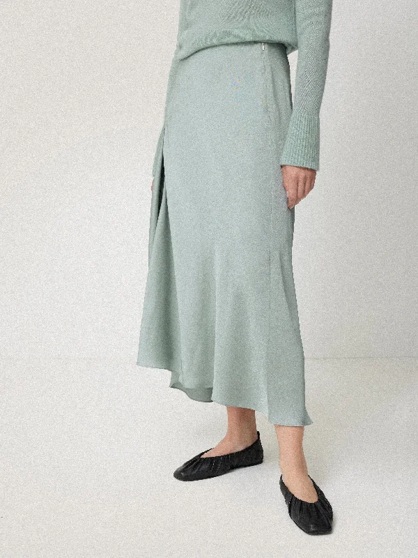 Satin Bias Asymmetric Skirt | Blue silk skirt smooth