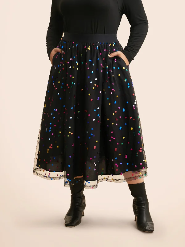 Sequin Polka Dot Tiered Mesh Skirt pencil skirt chic