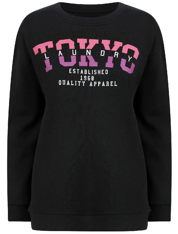 Shardae Motif Cotton Blend Fleece Sweatshirt in Jet Black - Tokyo Laundry Hoodie with Drawstring Waist Adjustable Fitted Shardae Motif Cotton Blend Fleece Sweatshirt in Jet Black - Tokyo Laundry Hoodie with Drawstring Waist Adjustable Fitted
